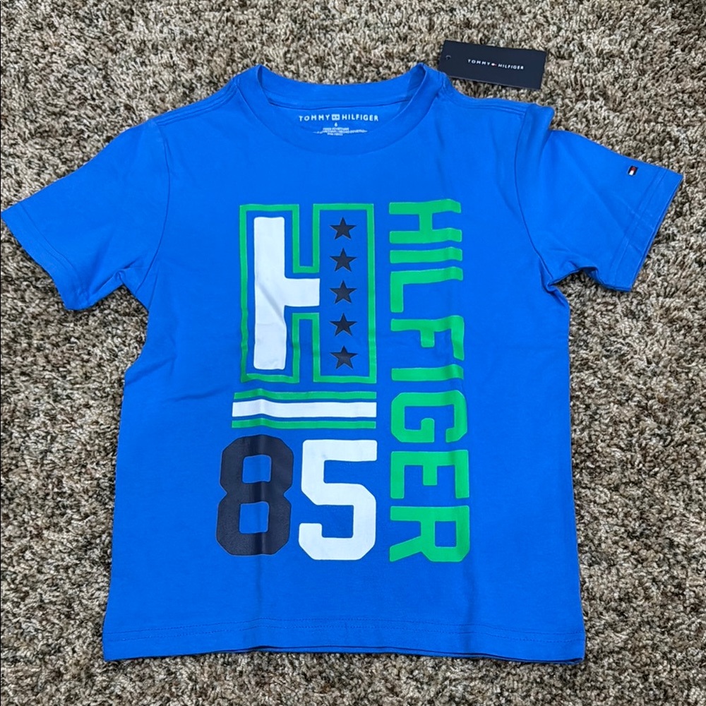 NWT Boys Tommy Hilfiger Blue and Green Short Sleeve T-Shirt - Size 6